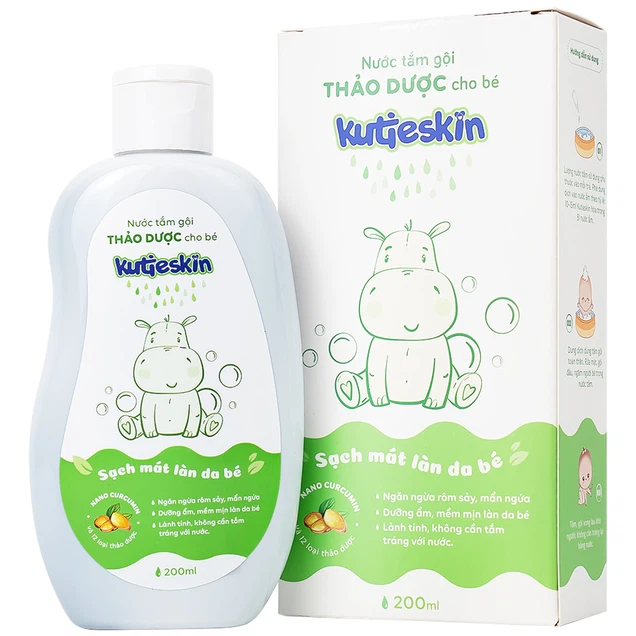Nước tắm gội Thảo Dược cho bé Kutieskin ngăn ngừa rôm sảy, mẩn ngứa, giúp dưỡng ẩm da bé