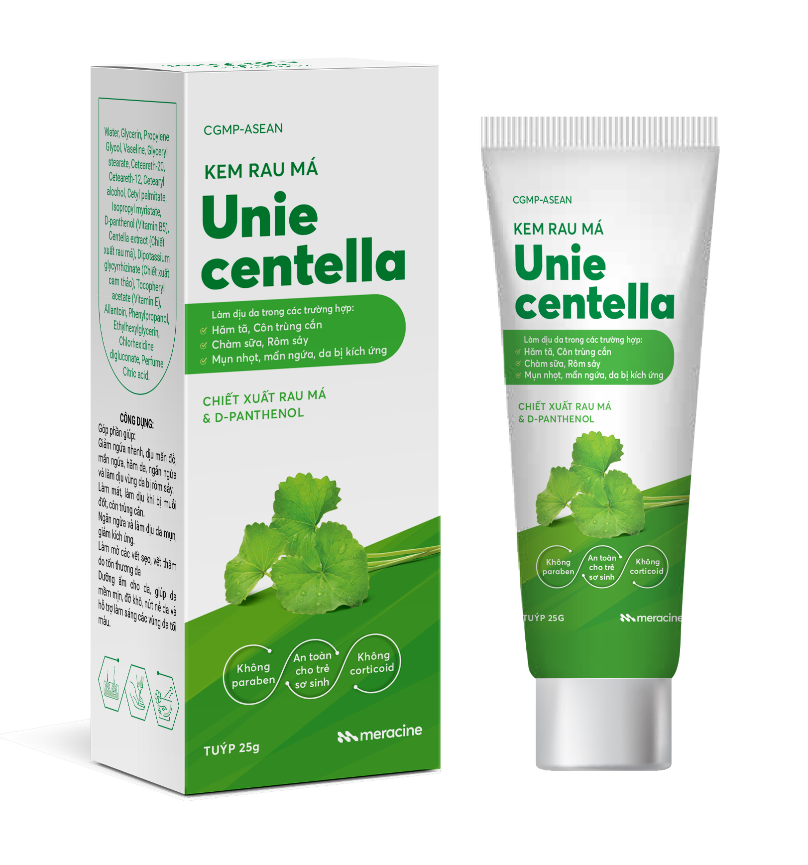 Kem rau má Unie Centella Meracine làm dịu hăm tã, chàm sữa (Tuýp 25g)