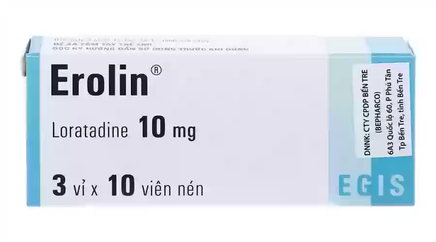 Viên nén Erolin 10 mg trị viêm mũi dị ứng, mày đay, ngứa (3 vỉ x 10 viên)