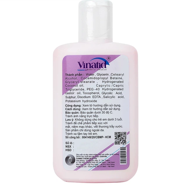 Dung dịch sát khuẩn da Vinatid Medical Cleanser Gamma diệt khuẩn, ngăn ngừa nhiễm khuẩn, bảo vệ da an toàn (150ml)